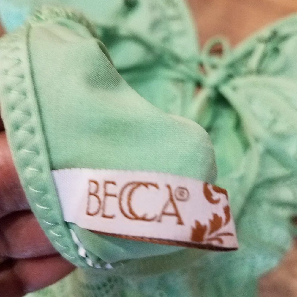 BECCA ONE PIECE SWIMSUIT MESH CROCHET MINT GREEN  XL